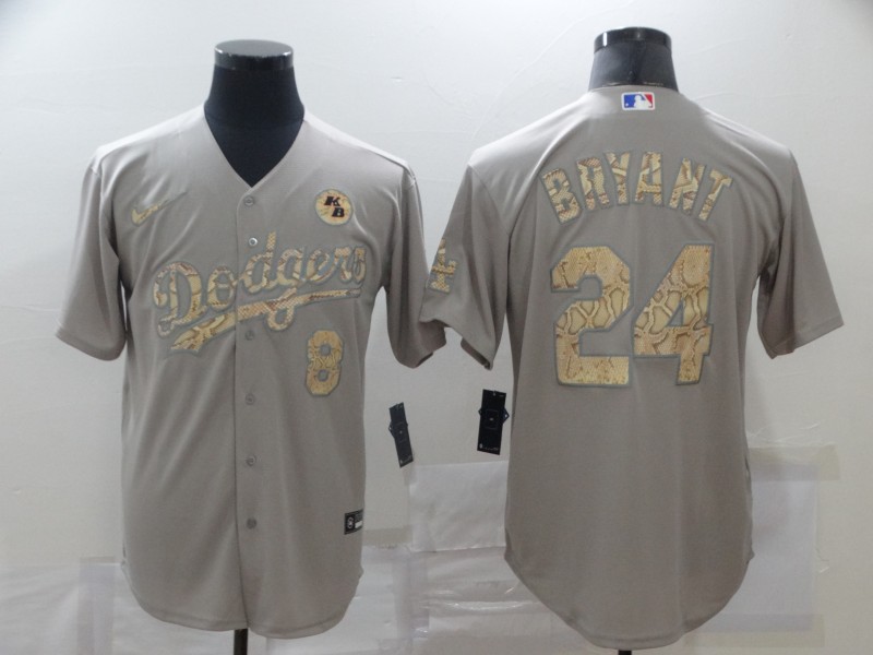 Men's Los Angeles Dodgers Front #8 Back #24 Kobe Bryant With KB Patch Grey Cool Base Stitched jersey Men's Los Angeles Dodgers Front #8 Back #24 Kobe Bryant With KB Patch Grey Cool Base Stitched jersey